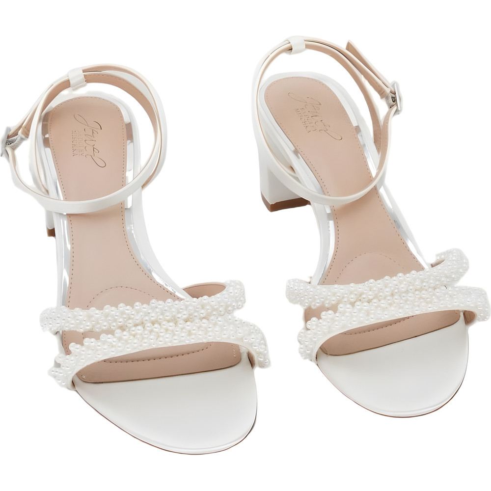 Jewel Badgley Mischka Ninnette Block Heel Sandals Ivory Satin Pearl Size 10M